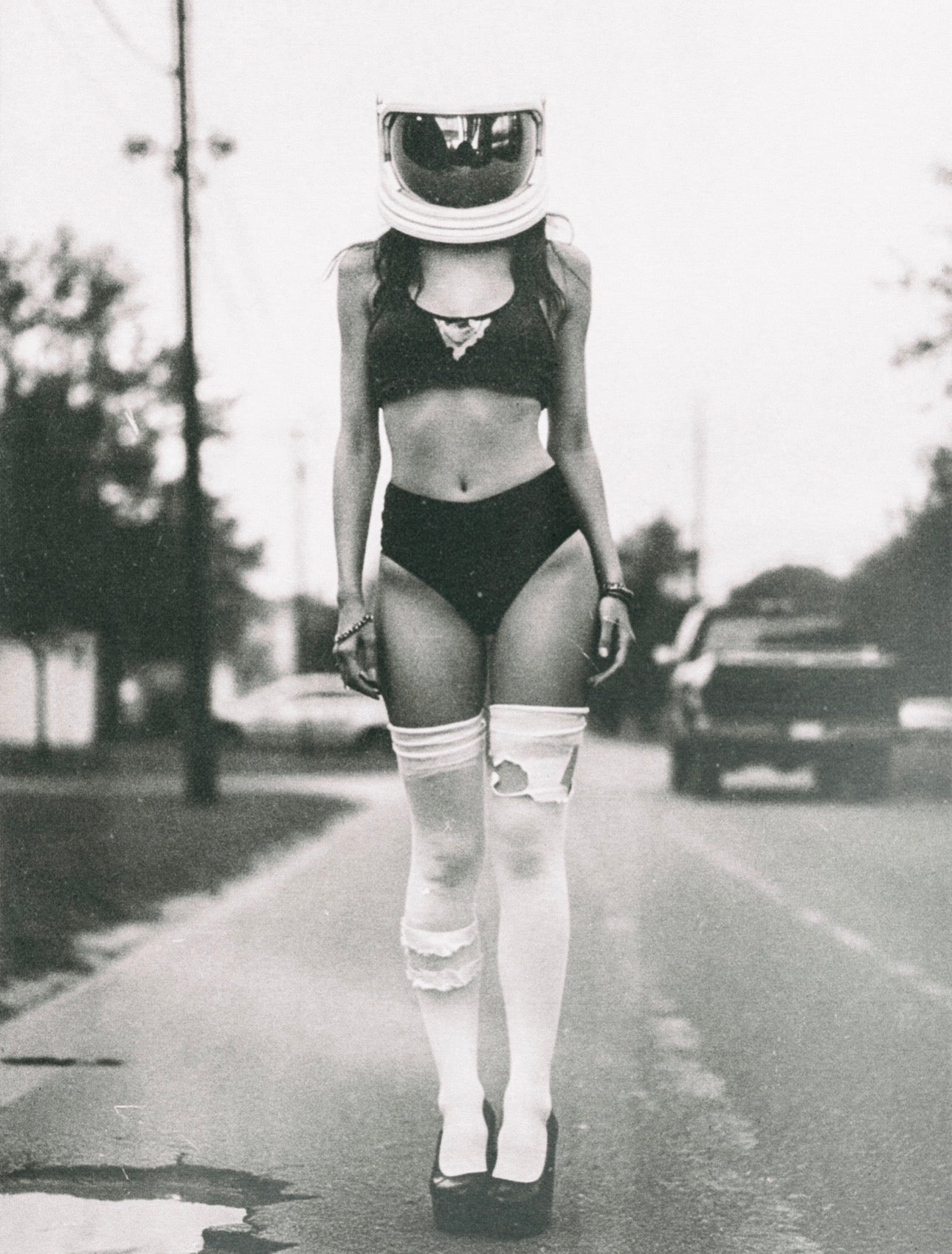 She is standing on the old road